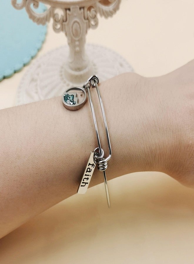 Tobestu Platinum Plated Bangle Bracelets with Green Mountain Mustard Seed Pendant and Faith Tag - Stainless Steel Religious Jewelry for Women YA4995 - Image 2